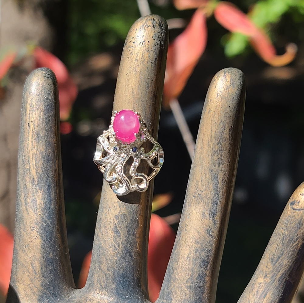 Star Ruby & Sapphire Sterling Octopus 🐙 ring sz6 - Picture 6 of 8